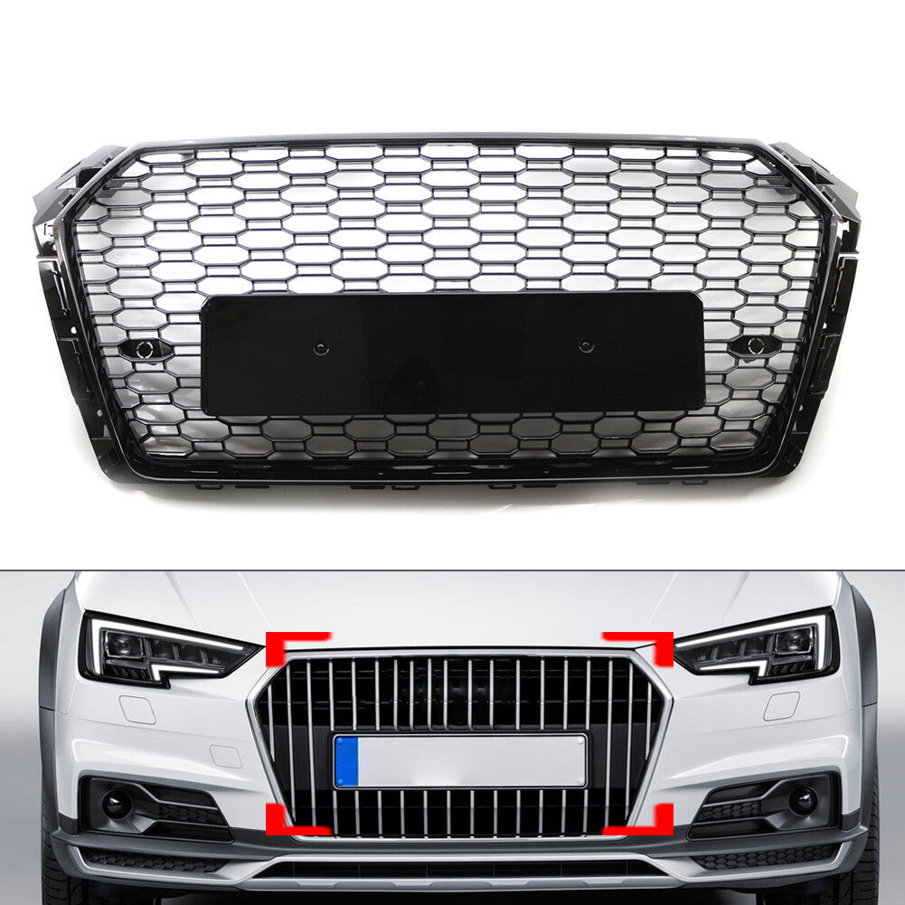Honeycomb Black Mesh Hex Grille for Audi A4/S4 B9 RS4 Style 2017-2019 17