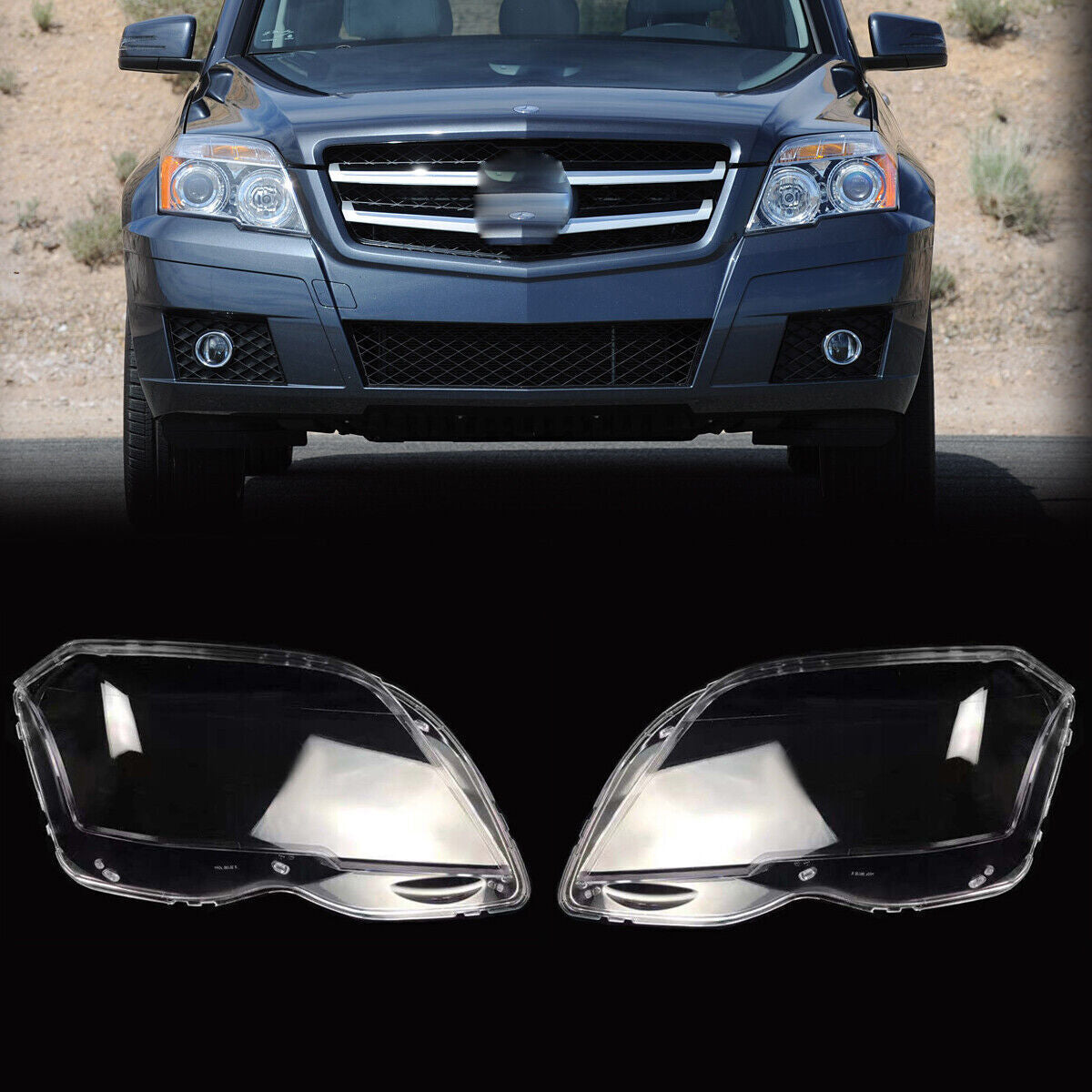 Two headlight lens caps suitable for Mercedes GLK 300 350 2009 - 2012.