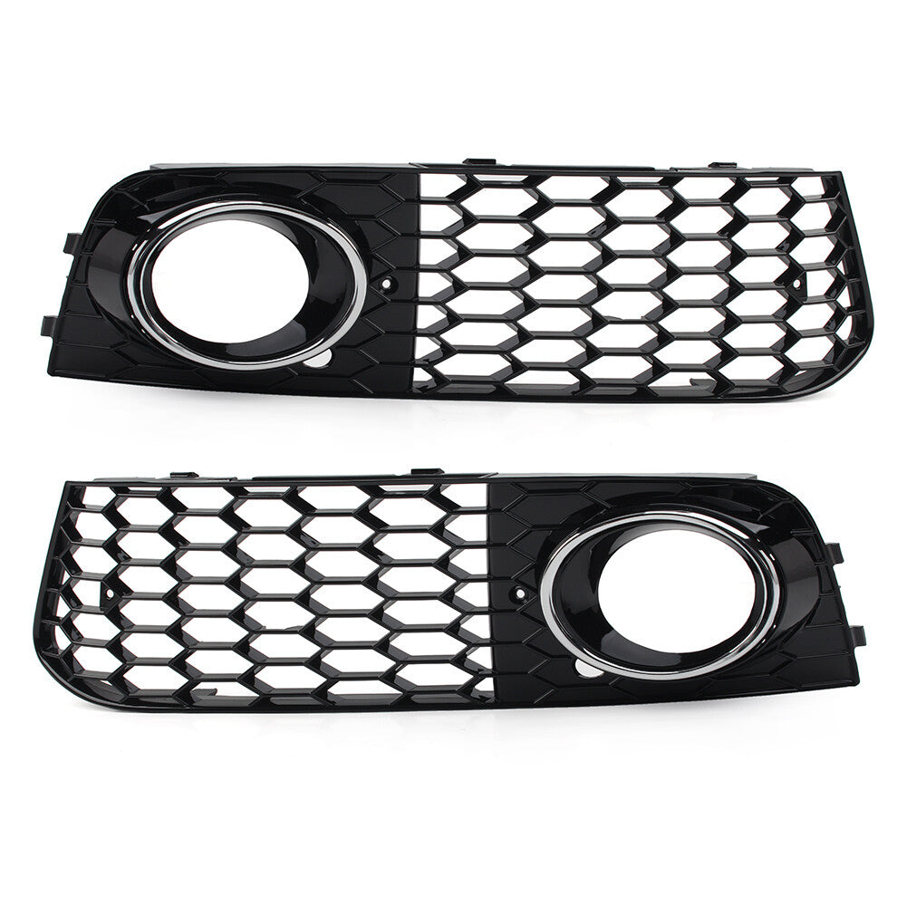 Silver Pair Honeycomb Hex Mesh Fog Light Cover for Audi A4 B8 2009-12 2011 10