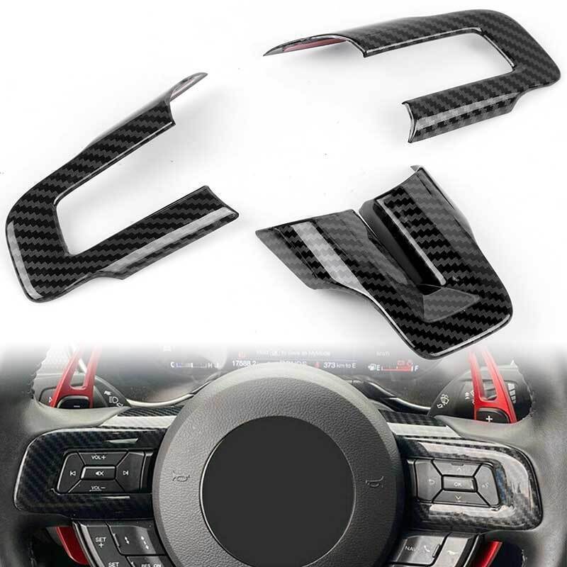 Carbon Fiber Interior Steering Wheel Cover Trim Frame for Ford for Mustang 2015-2019