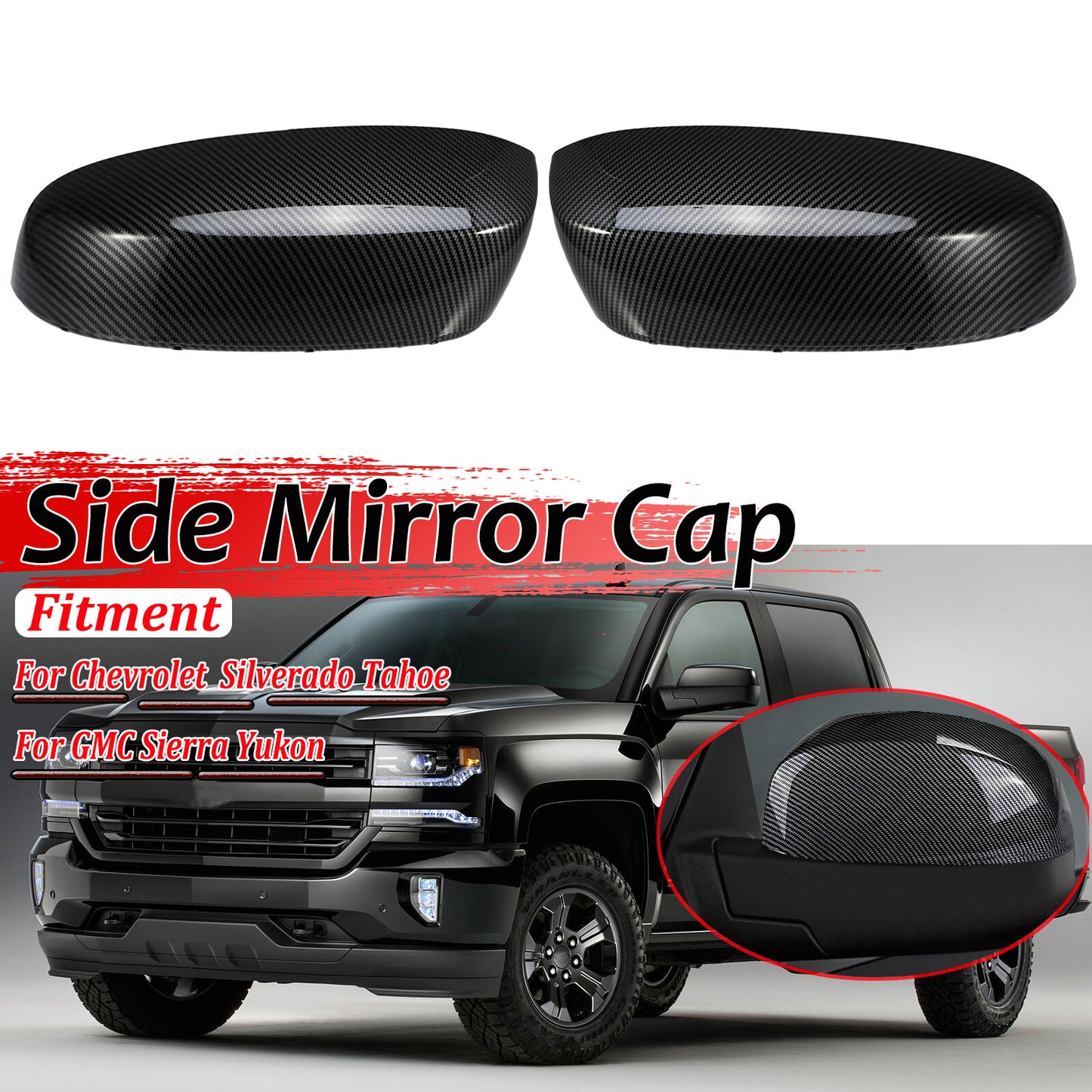 Two-piece carbon fiber mirrored cover for Tahoe Silverado for Sierra Suburban 2007-2013