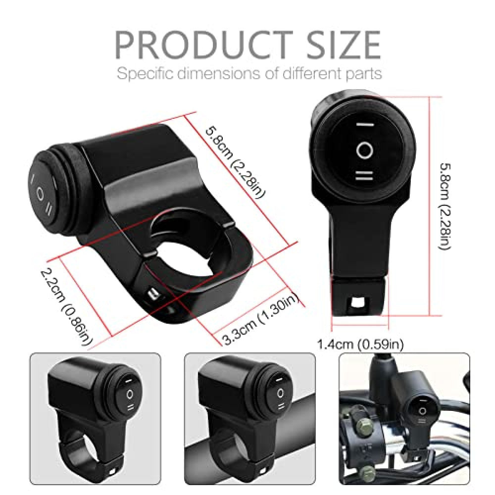 Waterproof Motorcycle 7/8 Handlebar Headlight Fog Spot Light ON OFF Switch