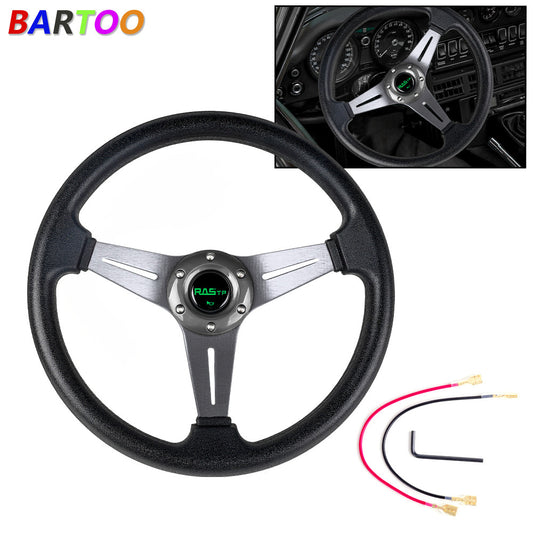 13.4x2.36 Drifting Steering Wheel Aluminum Deep Dish Gray PVC Leather