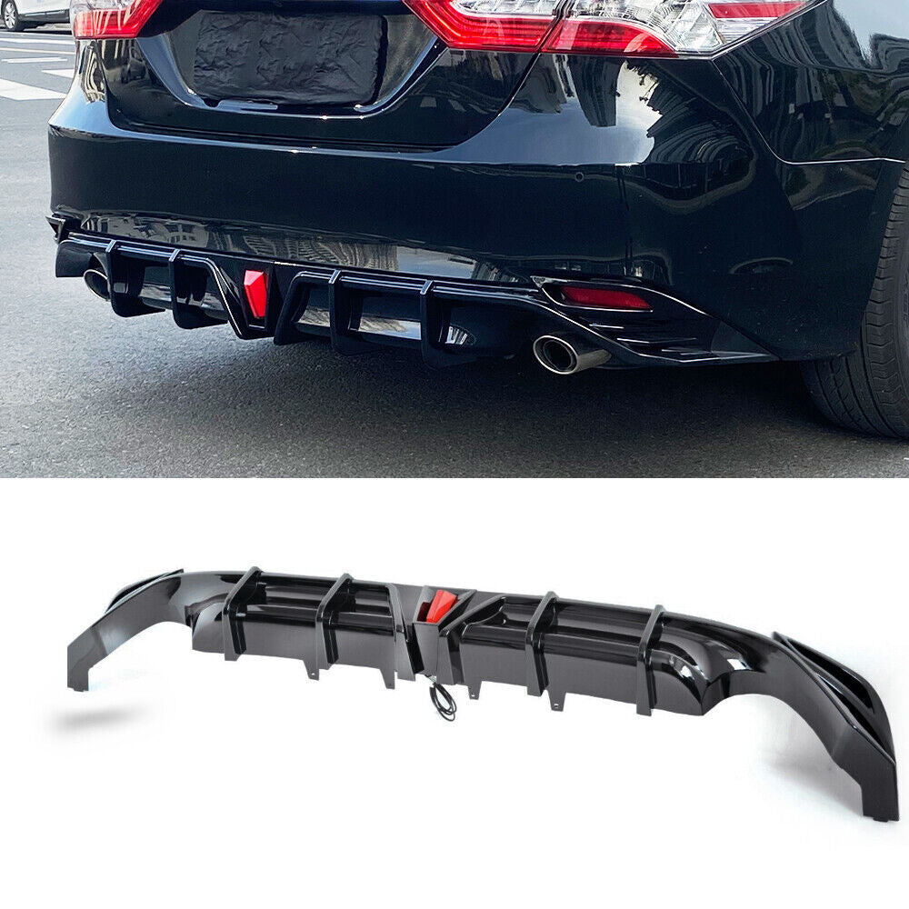 REAR BUMPER DIFFUSER W/ LED LIGHT GLOSSY BLACK FOR 2018-2023 for TOYOTA for CAMRY LE XLE