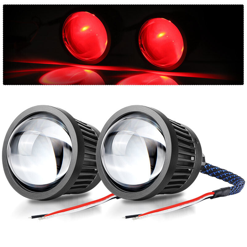 2x 2.5'' LED Projector Lens High Beam Fog Light Red Devil Eye 6000K White 70W