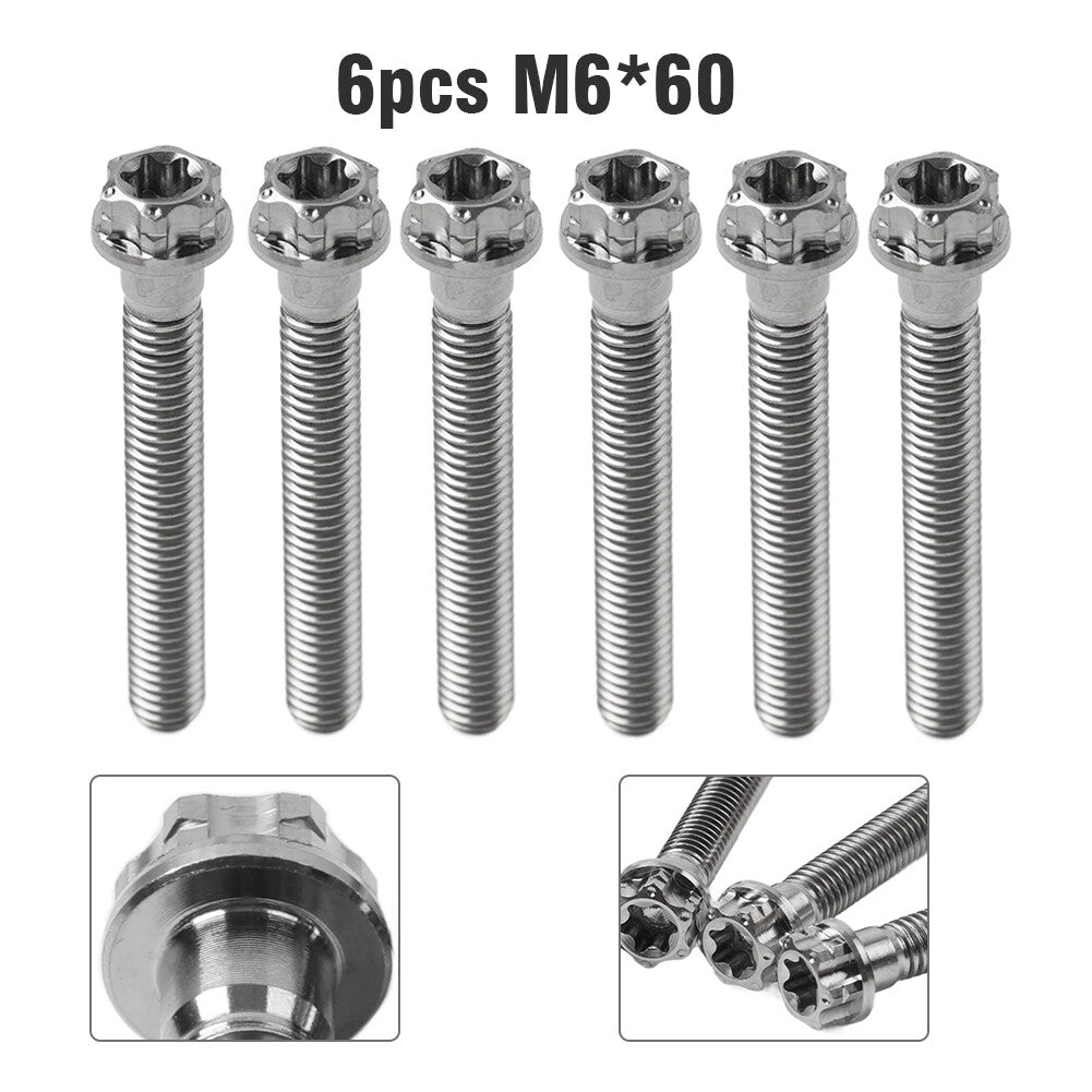 6pcs Bolts Torx Head Flange Screws M6x60mm For Motorcycle Bike Silver