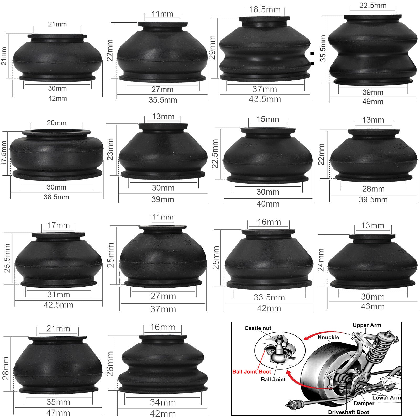 14x Universal Multipack Ball Joint Rubber Dust Boot Covers Track Rod End Set Kit