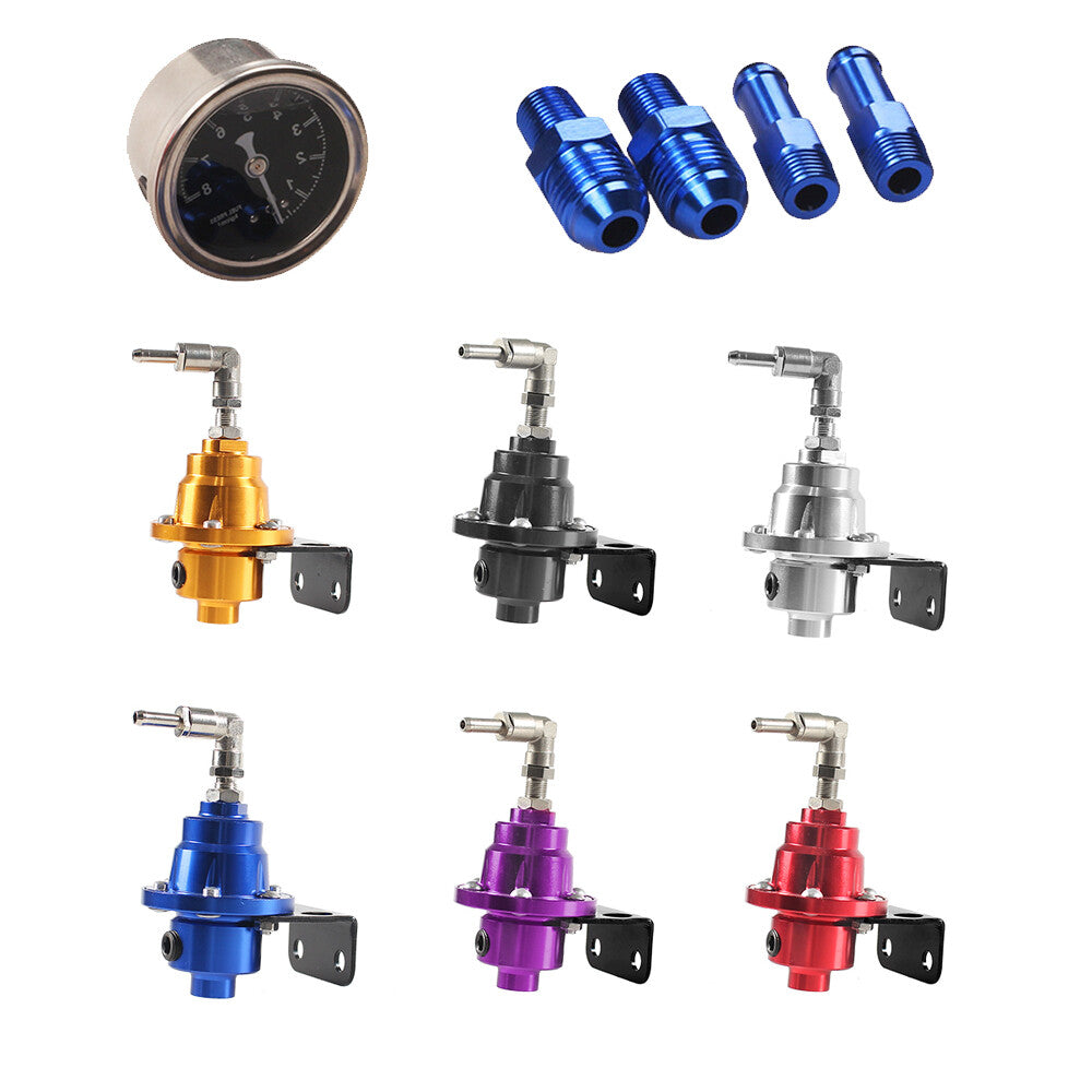 Universal Adjustable Fuel Pressure Regulator with Oil Gauge and End Fitting