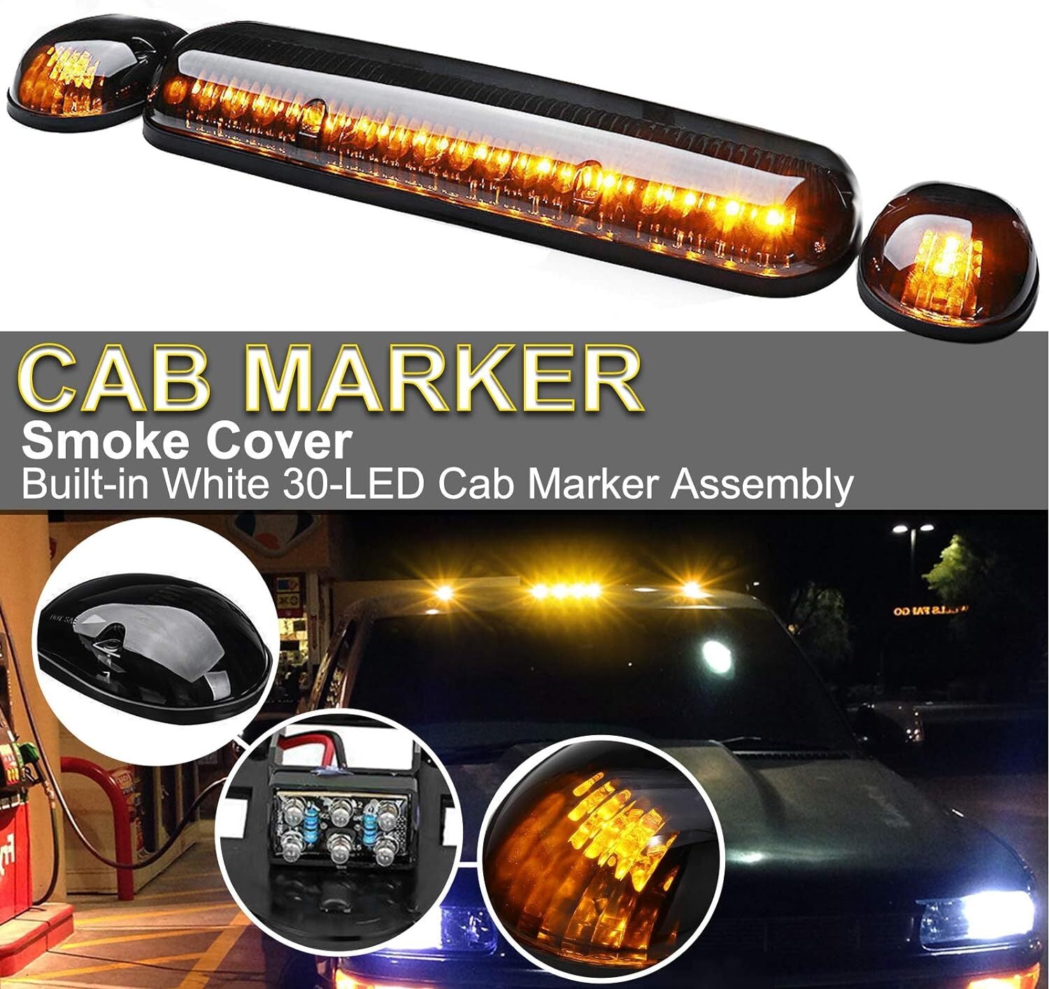 3x LED Smoked Amber Cab Roof Top Marker Lights For 2002-2007 for Chevrolet Silverado