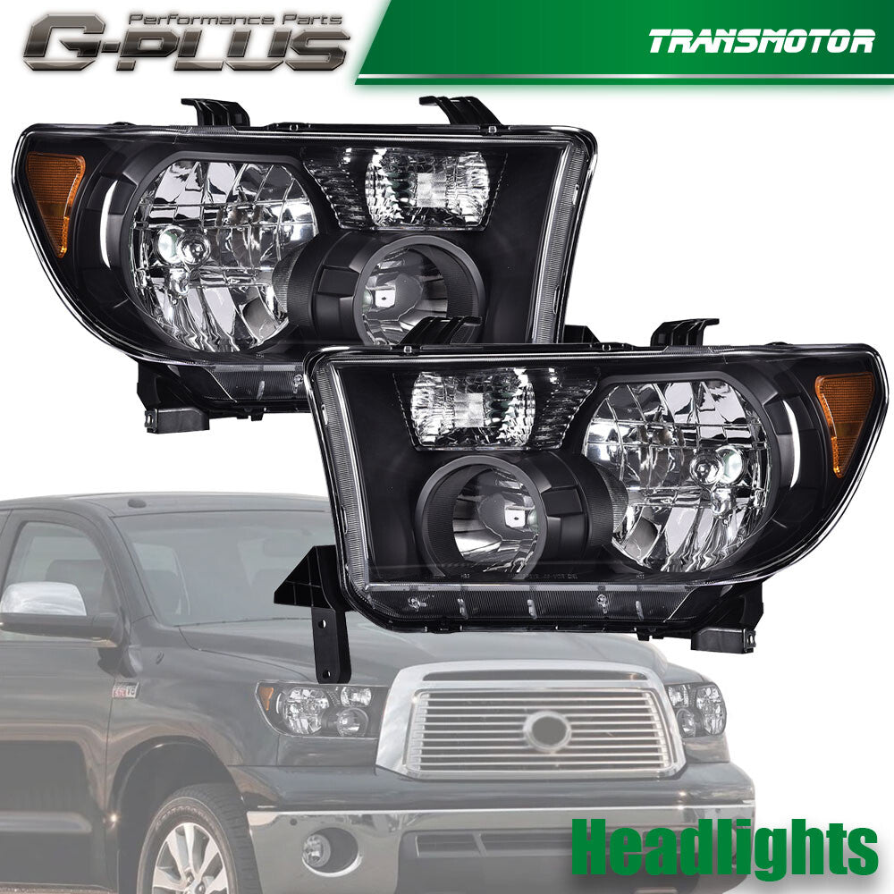 Black chrome headlights (LH+RH) suitable for Toyota 2007-2013 Tundra and 2008-2017 Sequoia.