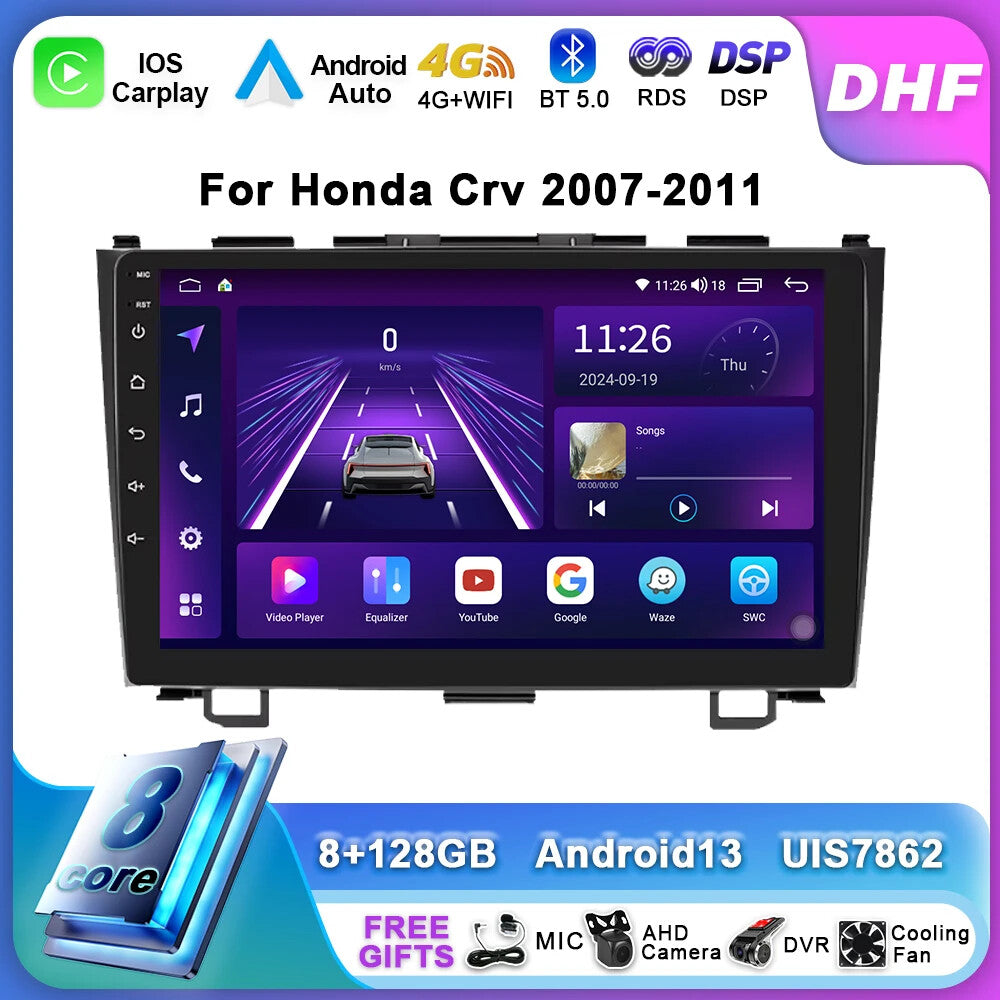 for Honda for CR-V 3 RE CRV 2007-2011 Stereo Car Radio CarPlay Screen Player GPS DSP