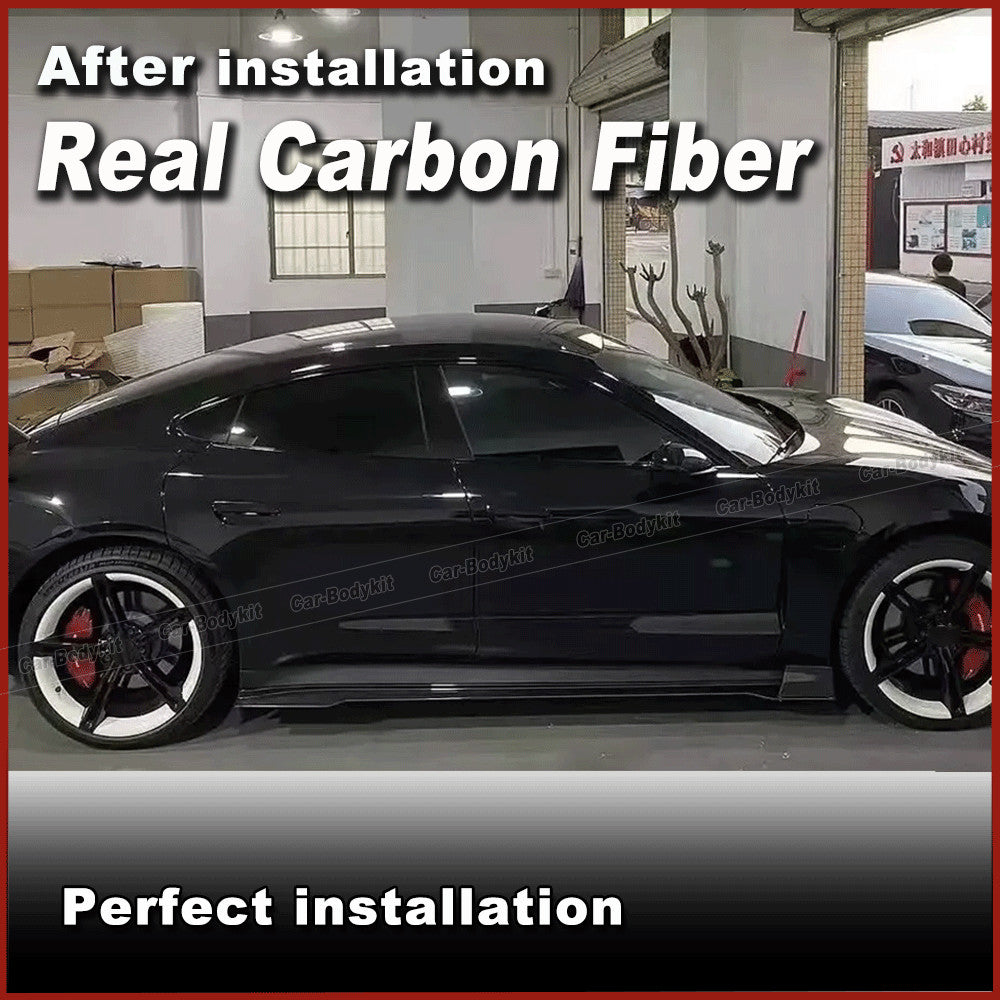 for Porsche Taycan Base 4S 2019-25 REAL CARBON Side Skirts Extension Spoiler Lip