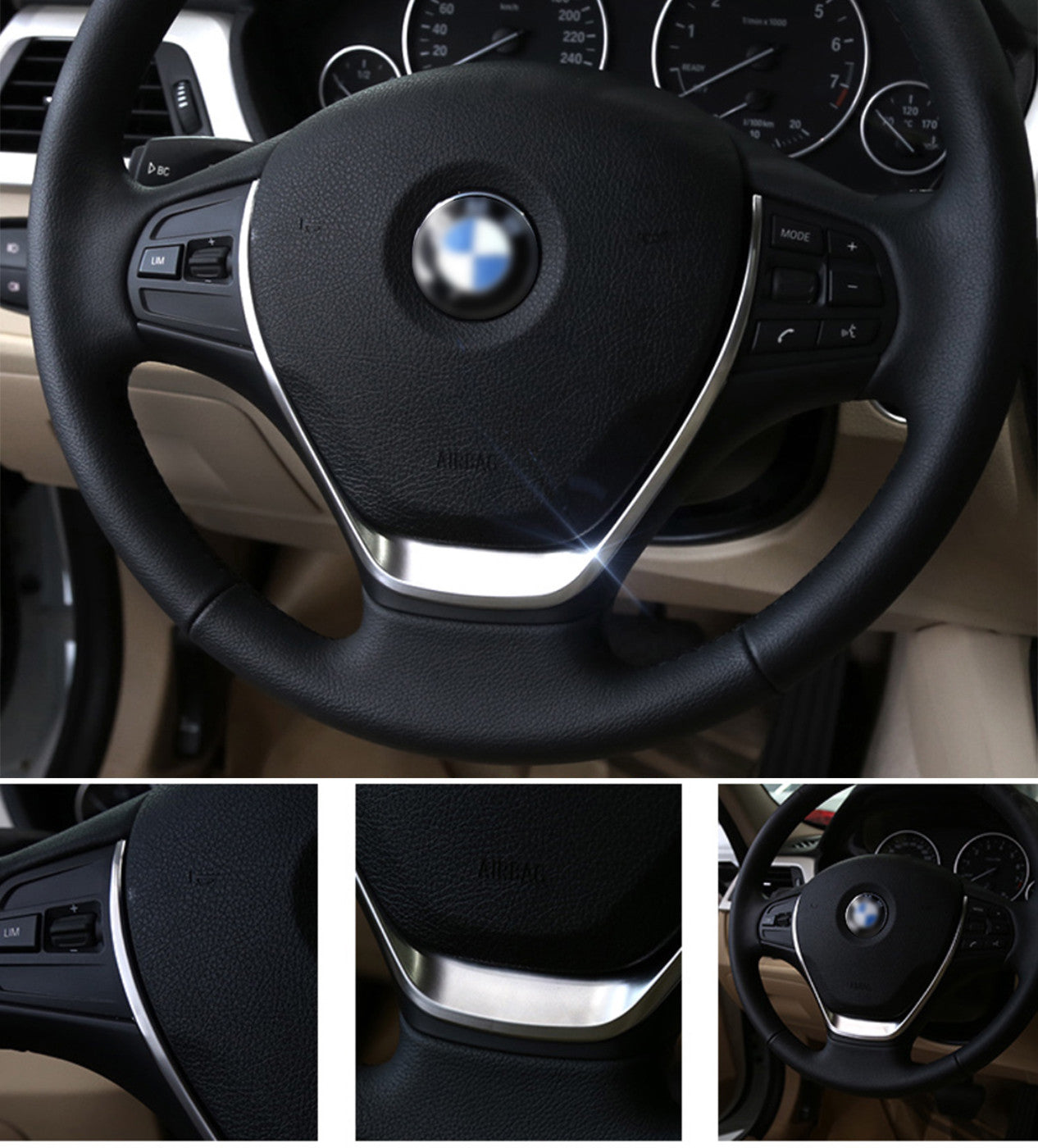 for BMW 3 Series X3 Series ABS Chrome Interior Steering Wheel ADD-ON Trim Refit