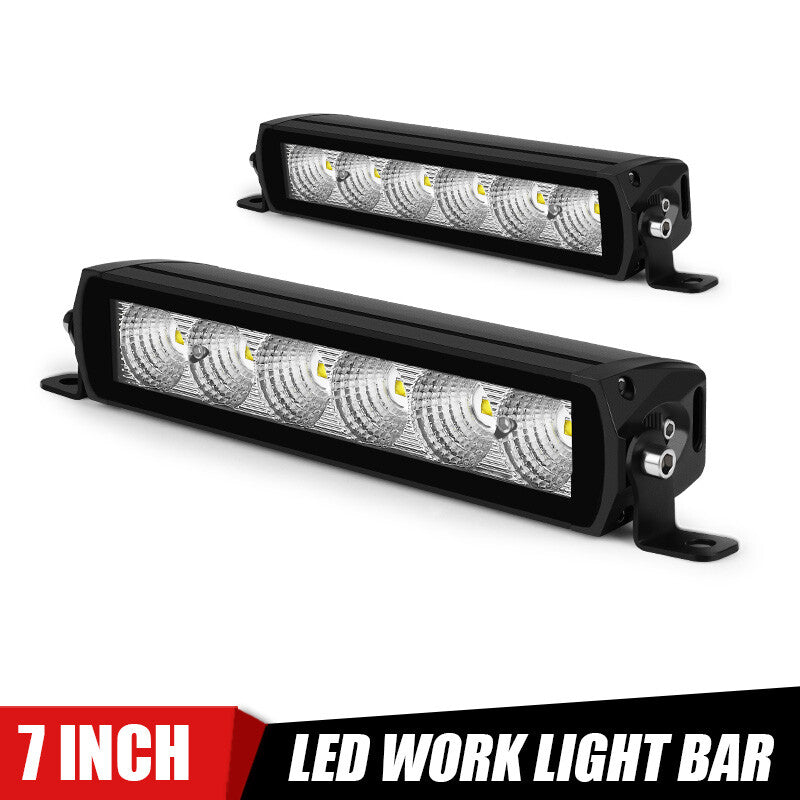 2X 7 Slim LED Work Light Bar Single Row Flood Offroad Driving ATV SUV Truck