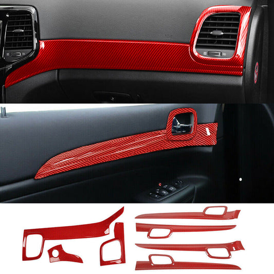 for Jeep Grand Cherokee 11-21 Dashboard PanelDoor Handle Cover ABS Red Carbon