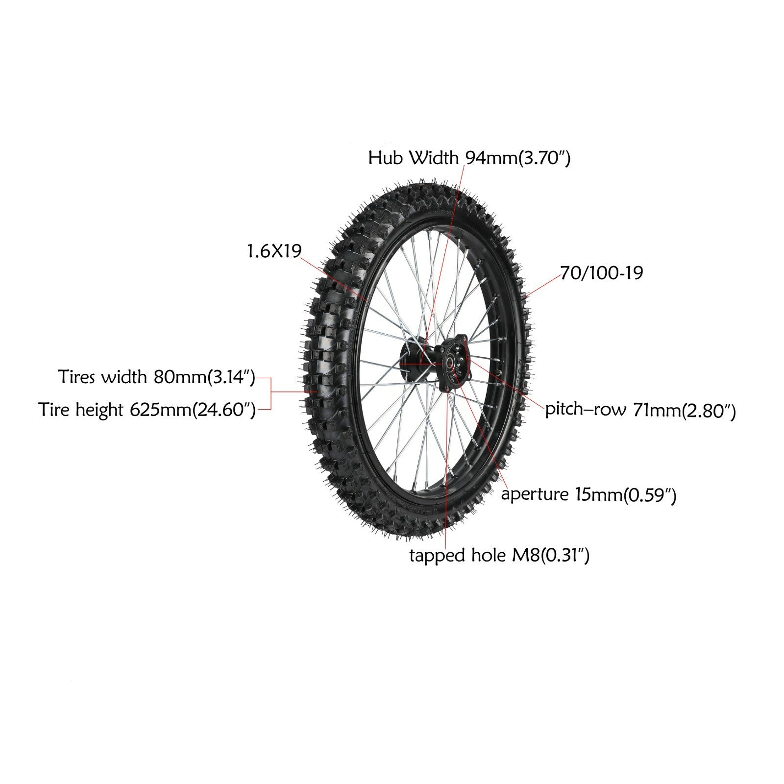 Front 70/100-19 + Rear 90/100-16 rim assembly for Dirt Pit bicycle XR100 TTR