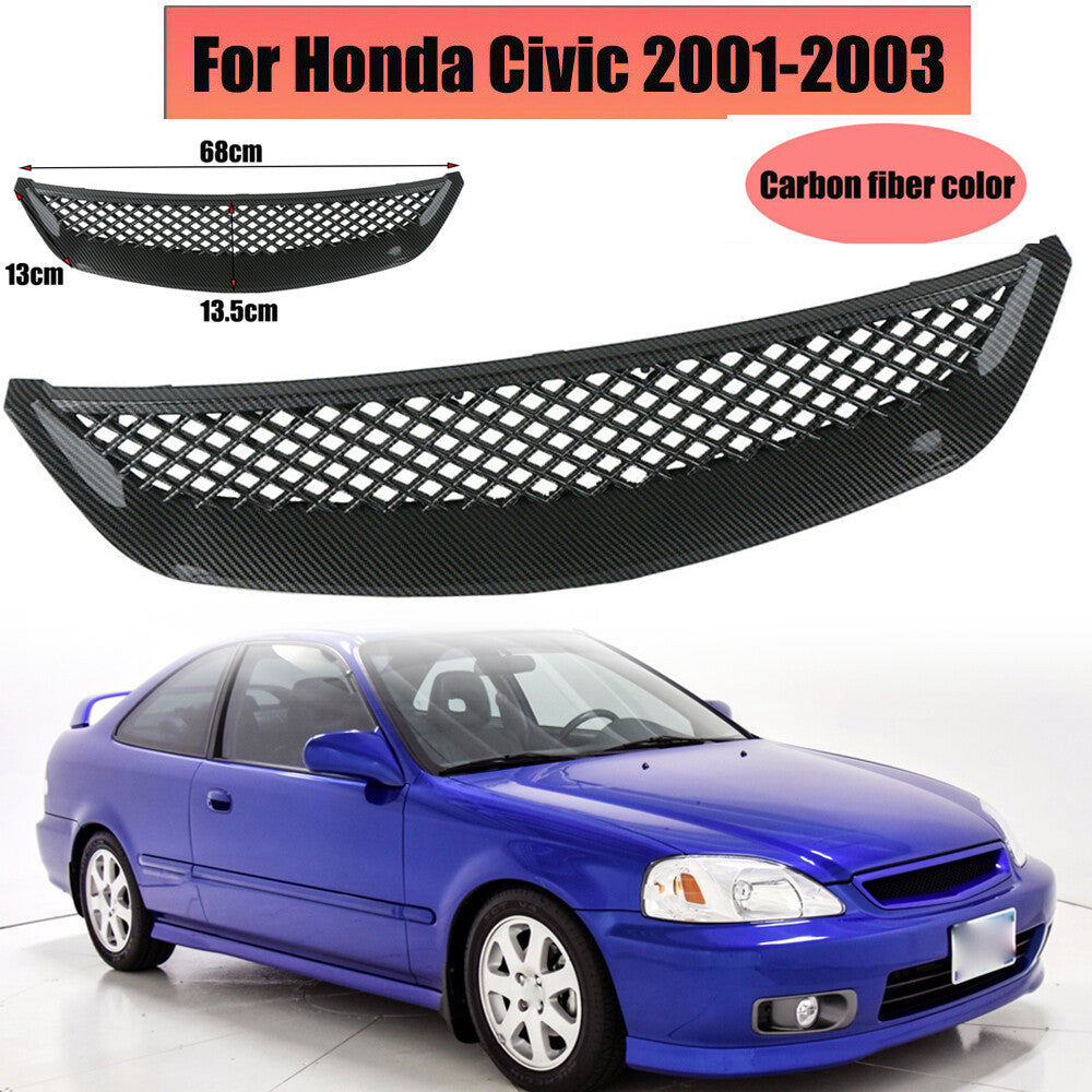 Carbon For 01-03 for Honda for Civic EM2 ES1 JDM Front Bumper Hood Mesh Grille Grill
