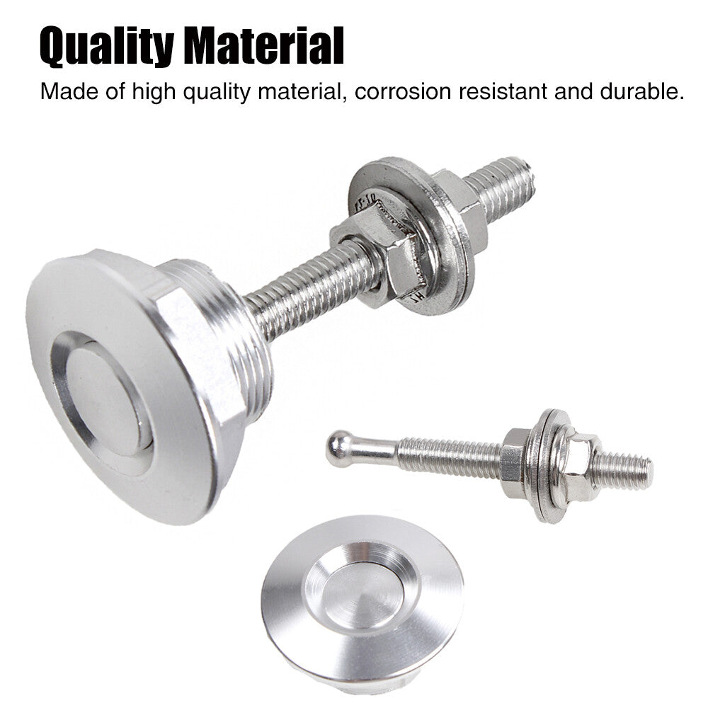 2X Bumper Latch Kit Push Button Quick Release Hood Bonnet Pins Lock Clip Silver