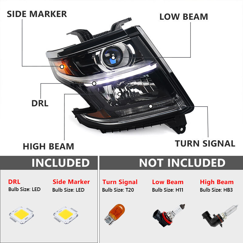For 2015-2020 for Chevy Tahoe/Suburban Halogen Projector Headlight Lamp Passenger RH