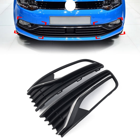 Front Bumper Lower Fog Light Grill With Hole With Chrome Trim for VW Polo V