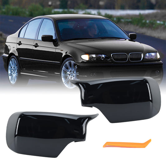 2¡Á F¨¹r for BMW 3er E46 4 T¨¹ren 1998-2005 M-Stil Spiegelkappen Geh?use Glanz Schwarz