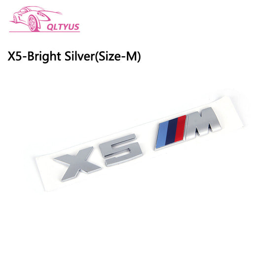 for BMW M Series X5M Trunk Emblem Size Middle Lettering Decal Badge Set Silver