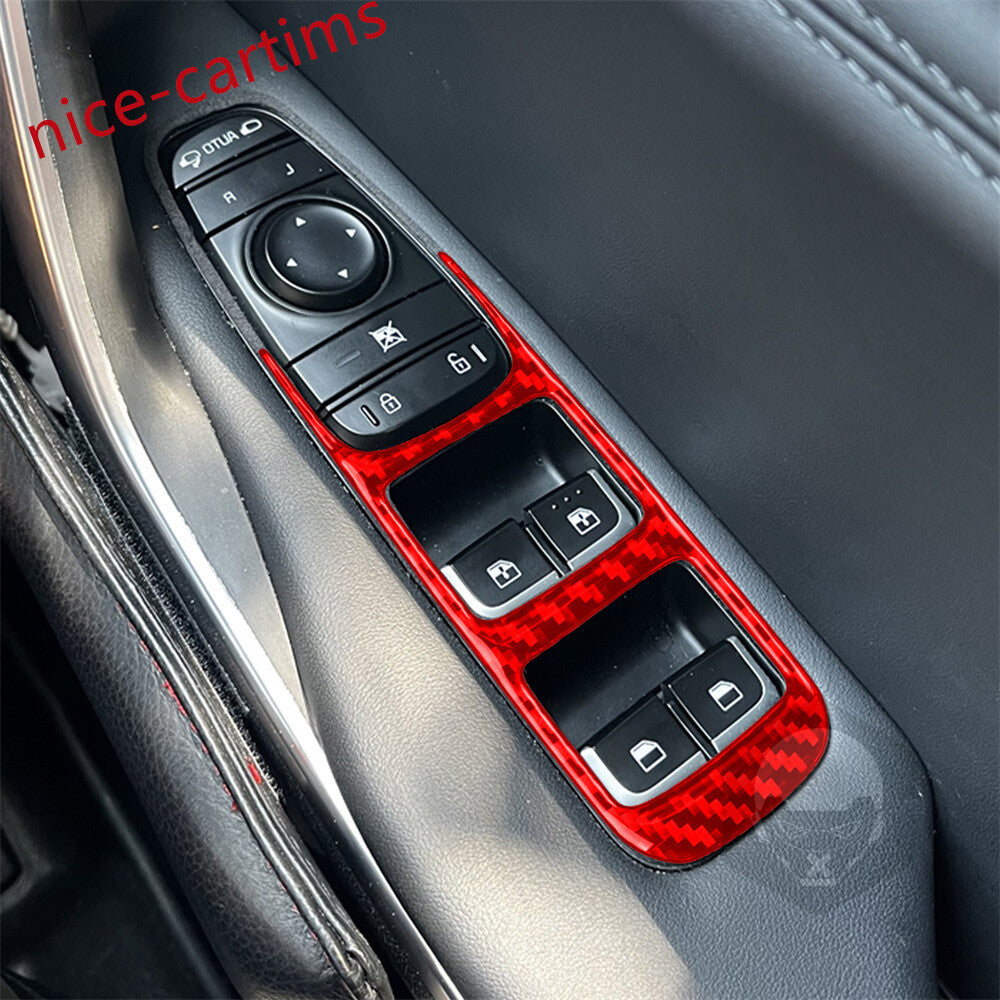 for Kia Stinger 2019+ RHD Window Lift Switch Button Panel Cover Red Carbon Fiber