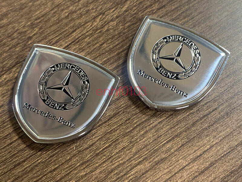 2pcs Silver Club 3D Logo Car Body Emblem Badge for Mercedes-Benz A B C E S Class