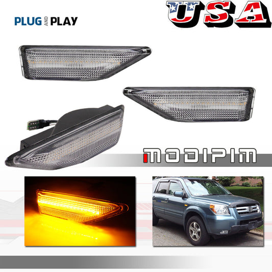 2-Pack Transparent Lens Amber LED Front Park Side Marker Lights for 2006-2008 for Honda Pilots