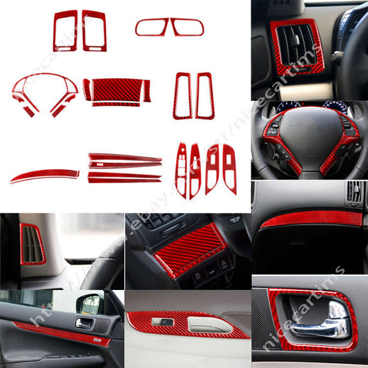 30Pcs Red Carbon Fiber Interior Full Set Trim Kit for Infiniti G37 Sedan 2010-13