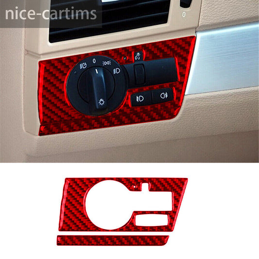 Red Carbon Fiber Inner Headlight Switch Button Panel Trim for BMW X3 E83 2004-10