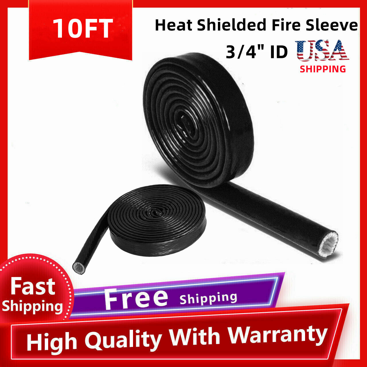 Black fireproof braided flame insulation cover, 10 ft 3/4 inch, suitable for 10AN oil line.