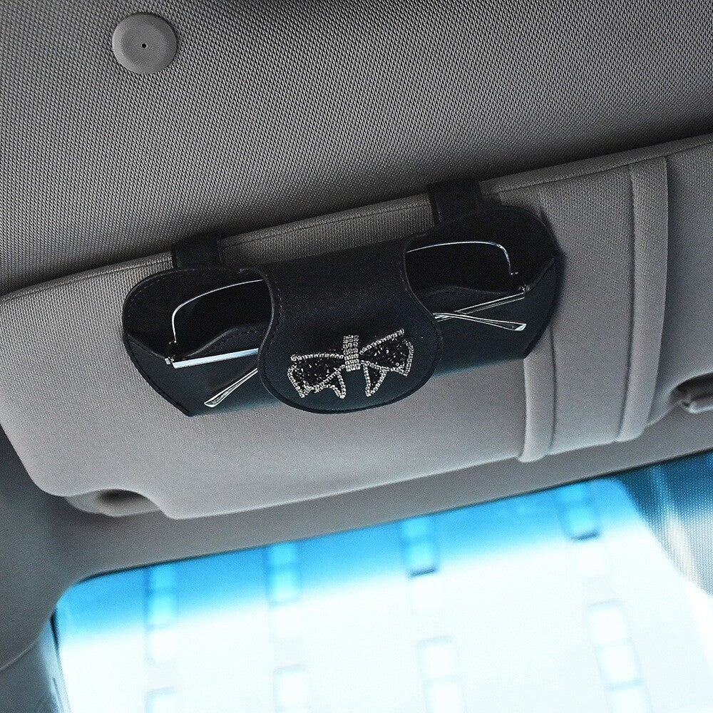 Black Sunglasses Holder for Car Viso with Black Bow Glasses Case Protective Box