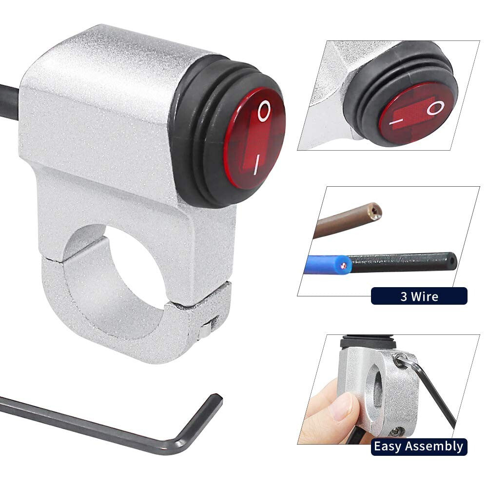 7/8 ATV Handlebar Light Switch,12V Waterproof Handlebar Headlight On-Off Switch