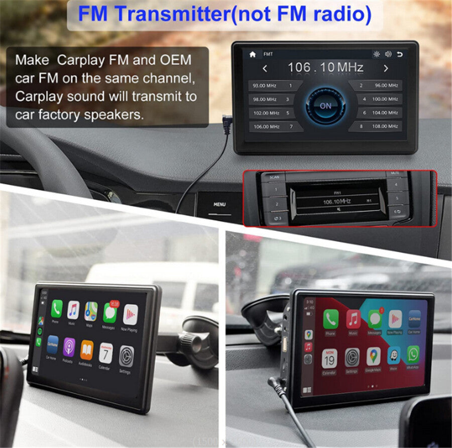 7in Touch Screen Monitor Wireless Carplay Android Auto Portable Car MP5 Player