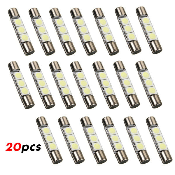 20Pcs Xenon White 3SMD 6641 6614F LED Bulb Sun Visor Vanity Mirror Fuse Lights