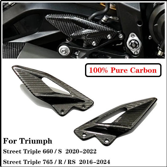 For Street Triple 765RS 2017-2024 Carbon Fiber Footpeg Footrest Heel Plate Guard