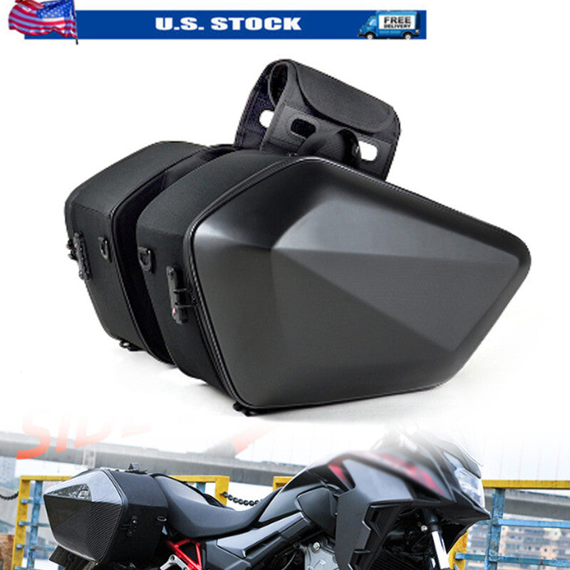 2¡Á30L Motorcycle Dual Saddle Bag Helmet Storage Hard Shell Side Bag w/Rain Cover
