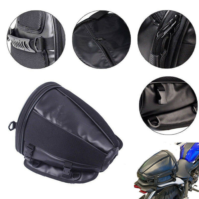 Black Motorcycle Saddlebag Tail Bag Rear Back for Seat Sports Carry Storage Pack Bag