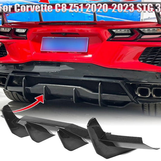 Add-On Carbon Fiber Rear Bumper Diffuser Spoiler for Corvette C8 Z51 20-23 STG 3