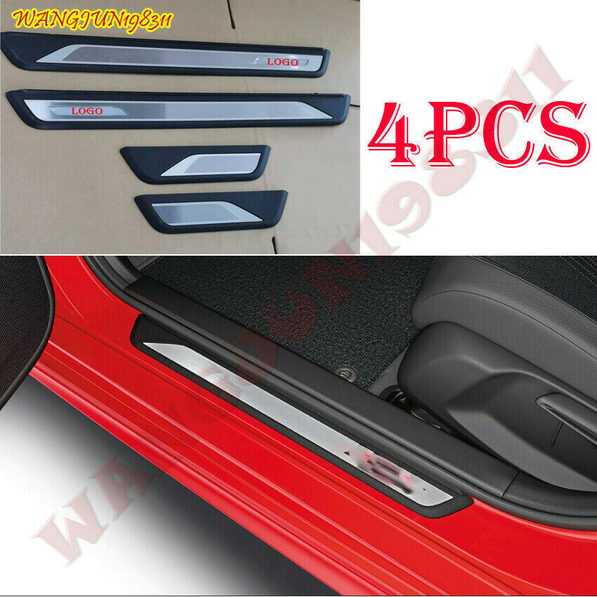 4P for Honda for Civic 2022-2023 Silver LED Side Door Sill Scuff Plate Guard Covers