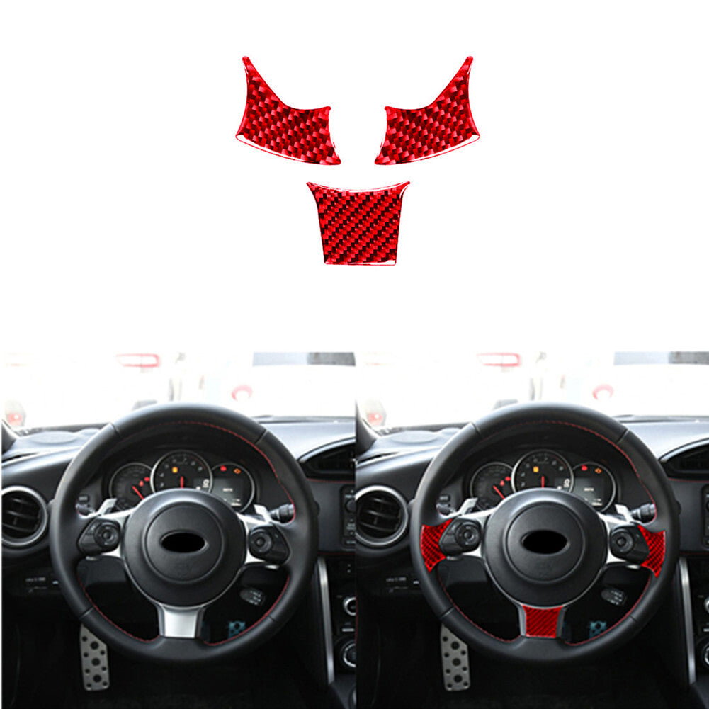 3X Red Carbon Fiber Steering Wheel Cover Trim for Toyota 86 for Subaru BRZ 2016-2020