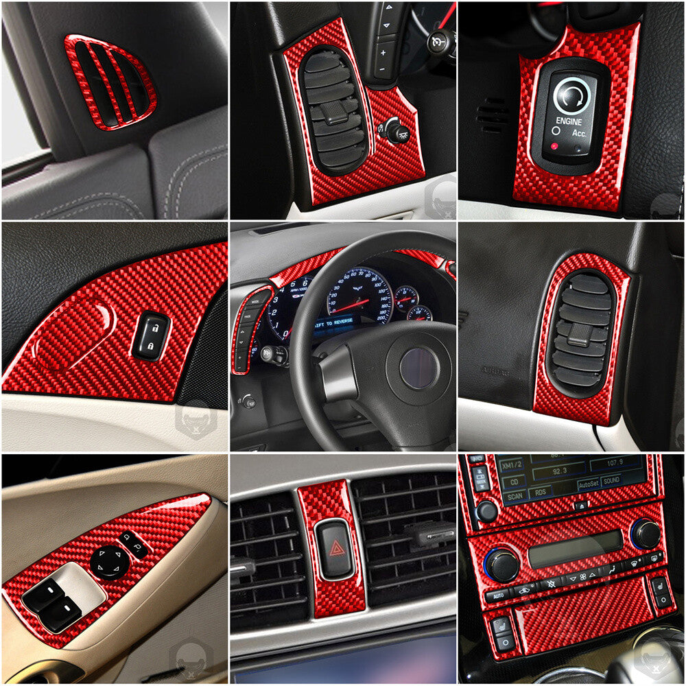 21PCS Red Carbon Fiber Interior Set Kit Trim for Chevrolet for Corvette C6 2005-2007