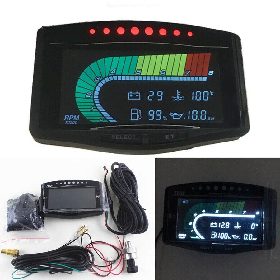 Multifunction Car Digital Gauge Oil Pressure Volt Temp Fuel Tachometer Indicator