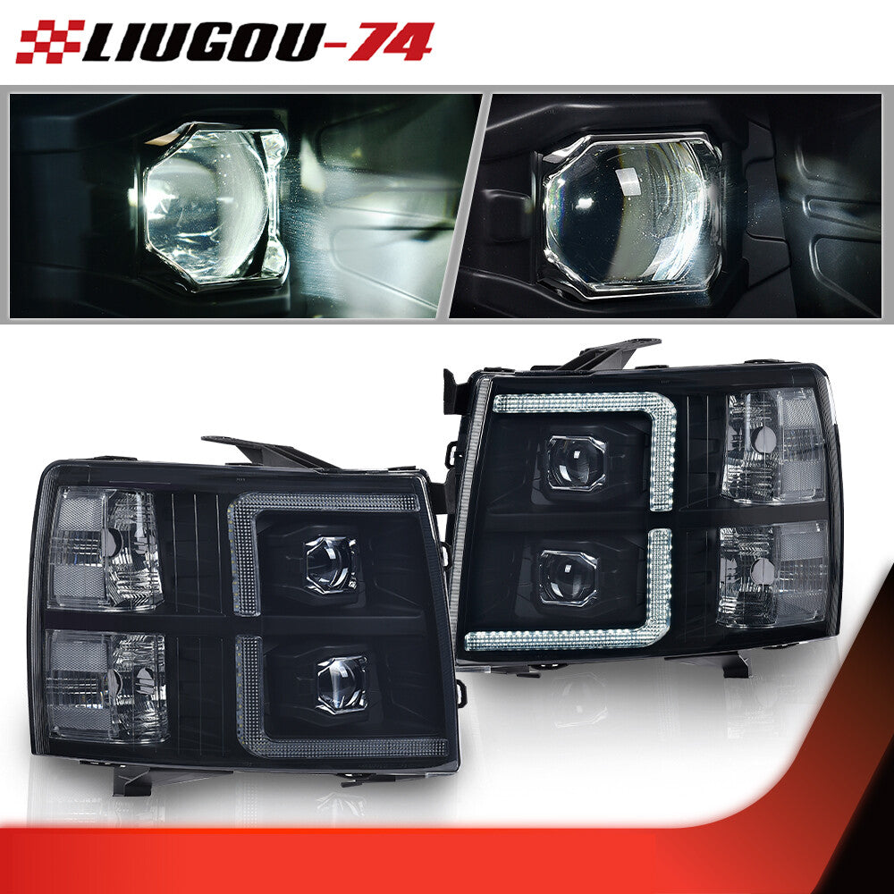 Suitable for 2007-2014 for Chevrolet Silverado smoked lens front light with black housing.