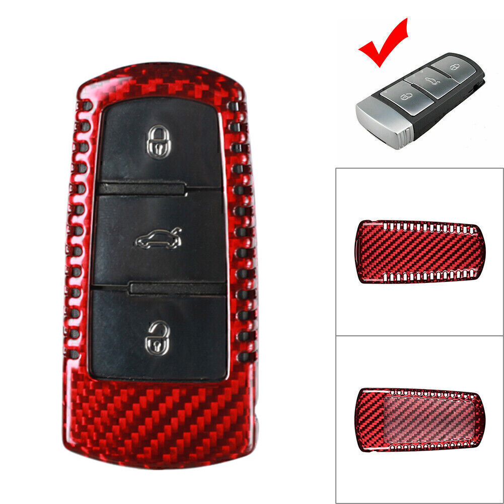 Carbon fiber car remote key shell protective cover for 2009-2012 for Volkswagen CC for Passat B6, red.