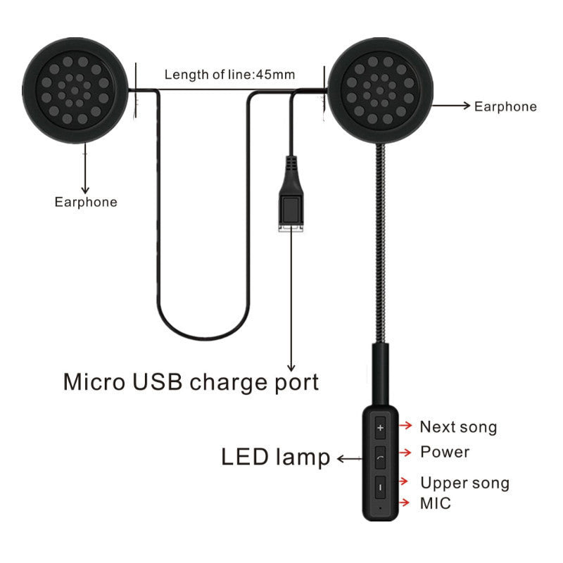 Motorcycle Helmet Bluetooth Headset Wireless Headphone Mic Hands- Earphone
