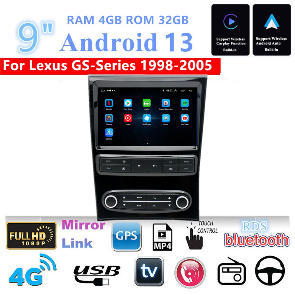 9Android 13 Carplay 4GB 32GB Car Stereo Radio GPS for Lexus GS300 GS350 GS400