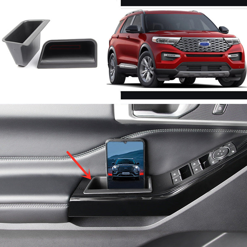 Black Front Car Door armrest Storage Box Holder 2PCS for Ford Explorer 2020-2023
