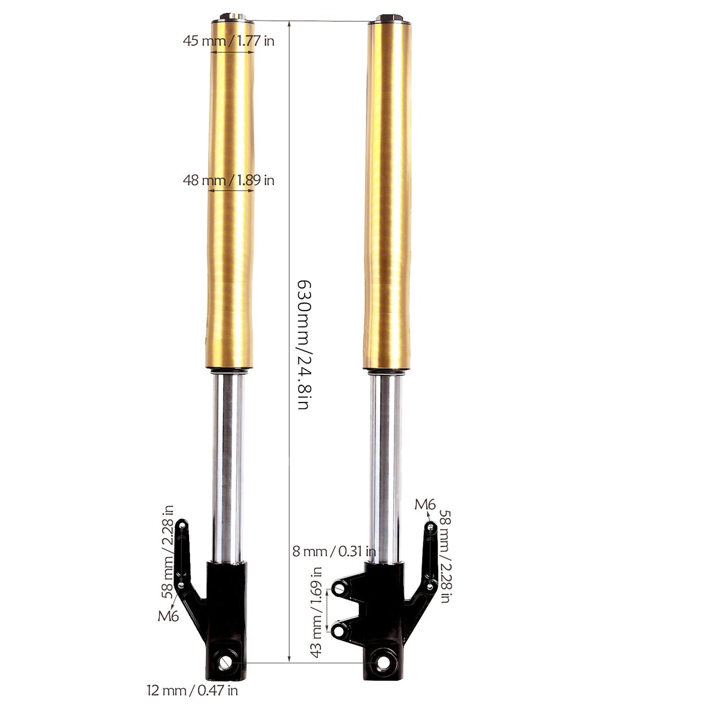 12mm 630mm front fork, shock absorber, suspension, potholes, dirt, bicycle cooler, Apollo 110cc 125cc